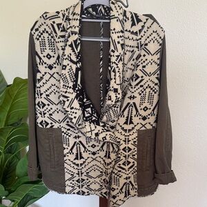 Vici Olive and Black Patterned Utility Jacket